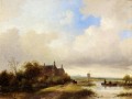 Travellers On A Path Haarlem In The Distance boat Jan Jacob Coenraad Spohler Landscapes stream
